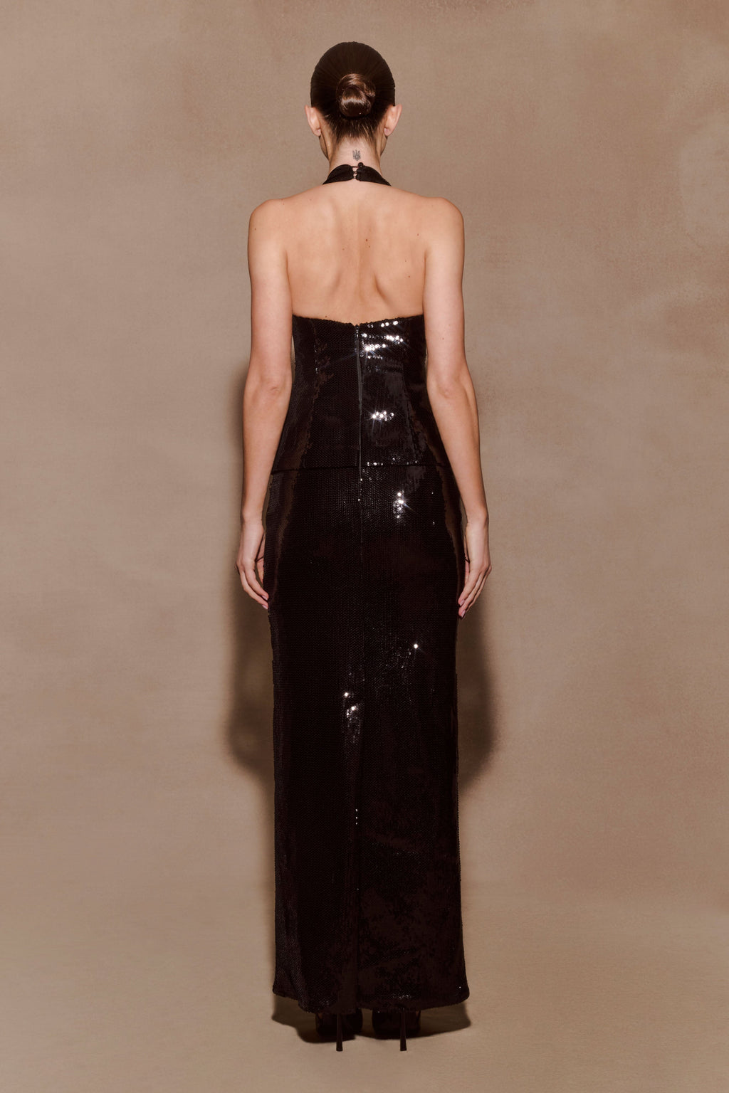 Bertie Sequin Peplum Halter Maxi Dress - Black