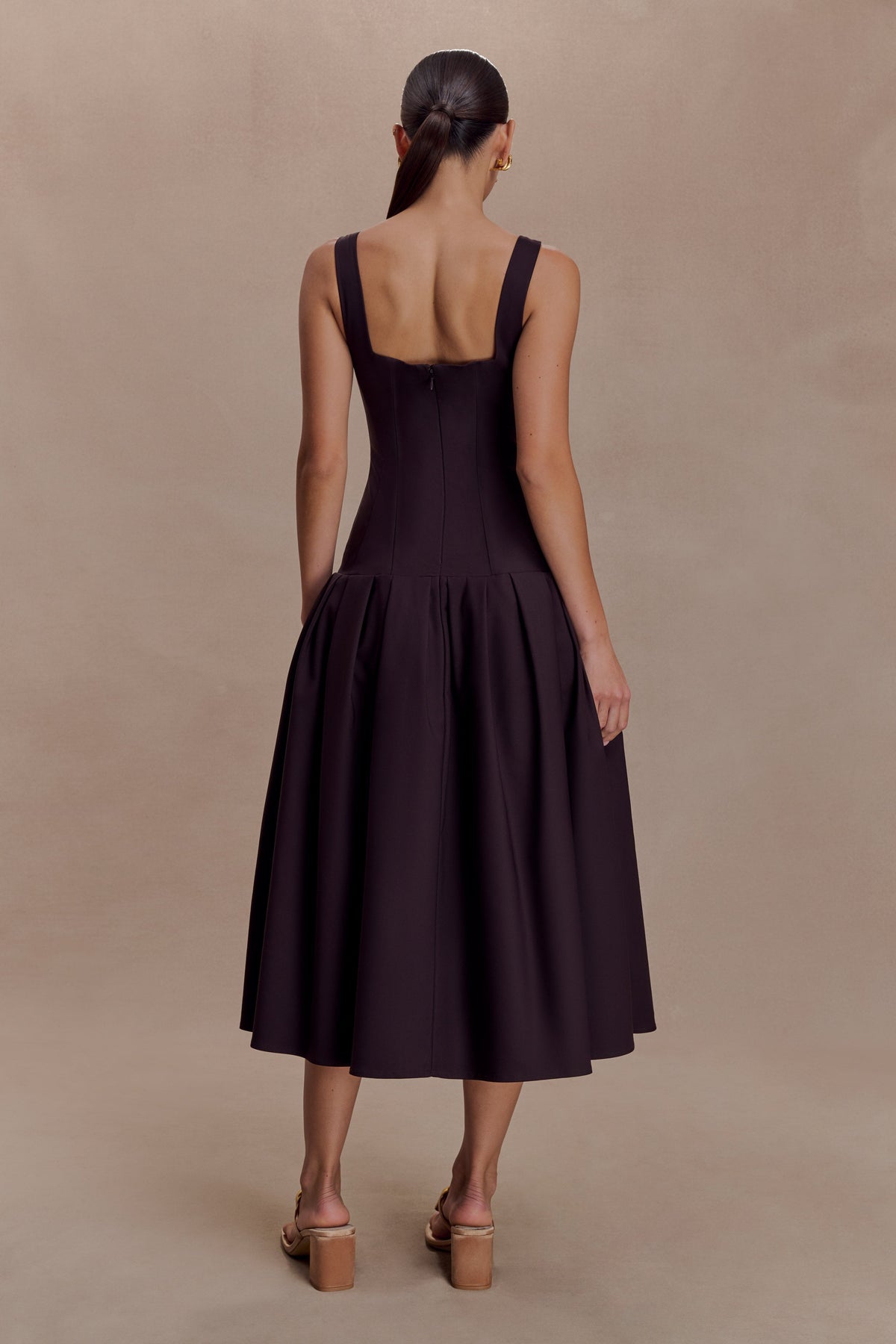 Natascha Drop Waist Cotton Midi Dress - Chocolate