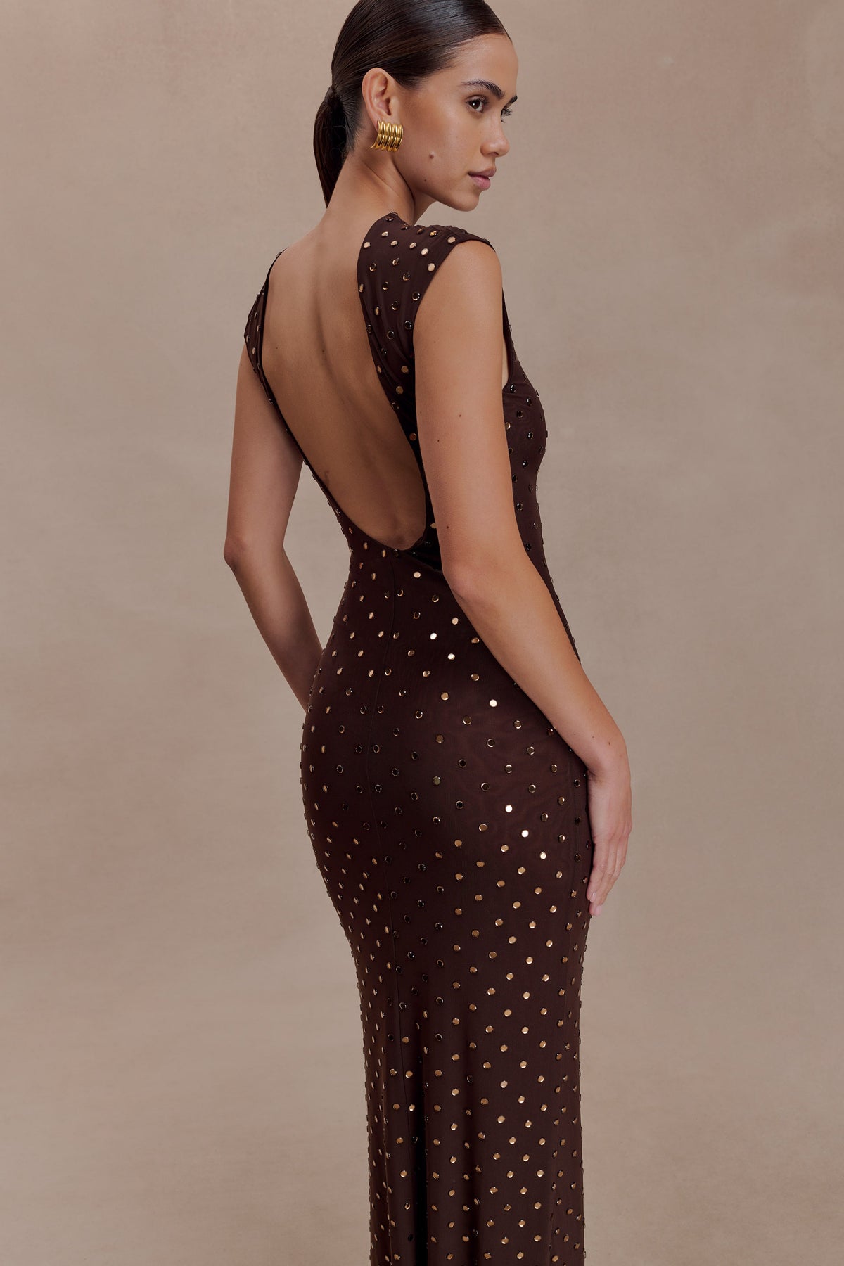 Samara Sleeveless Diamante Maxi Dress - Chocolate