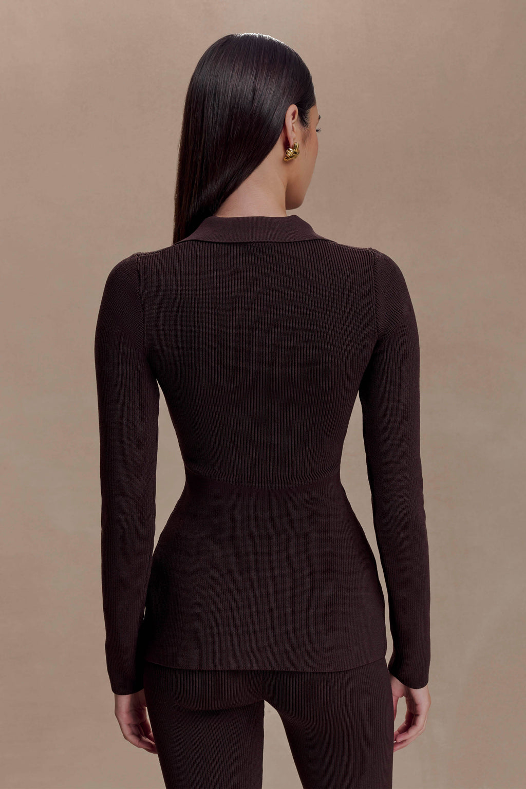 Suzie Ribbed Long Sleeve Longline Top - Chocolate