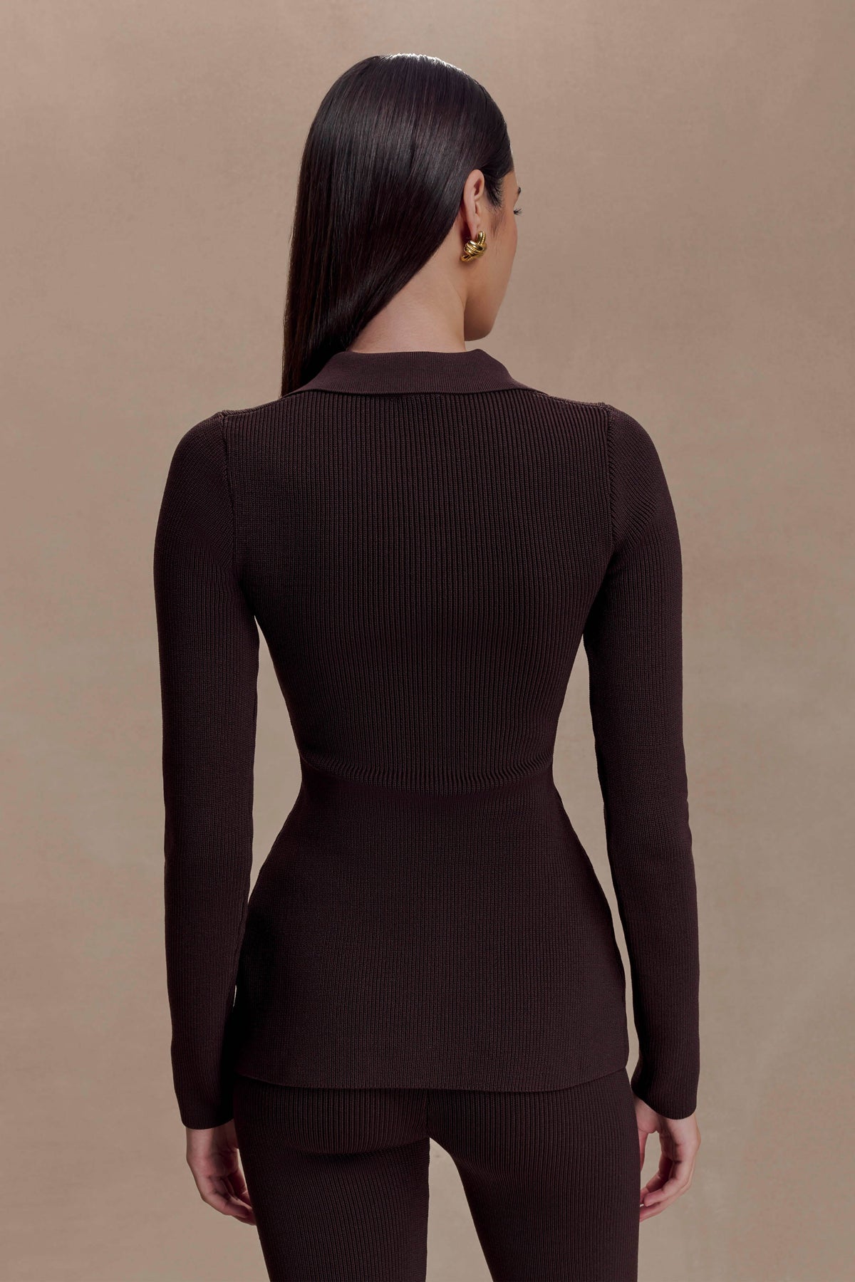 Suzie Ribbed Long Sleeve Longline Top - Chocolate