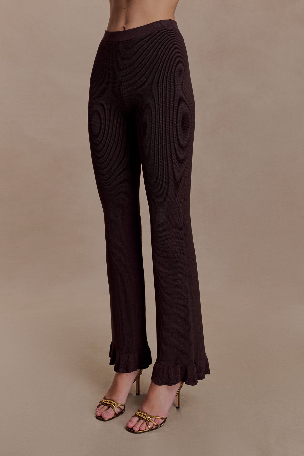 Suzie Ribbed Flared Pants - Chocolate
