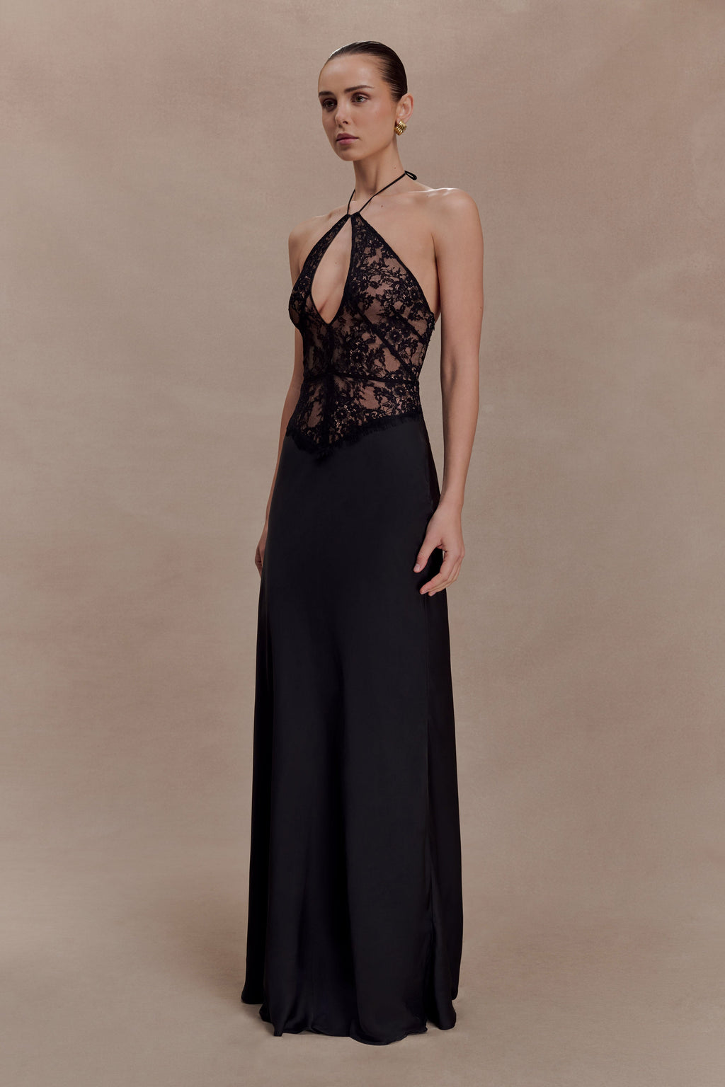 Sascha Lace And Satin Halter Maxi Dress - Black