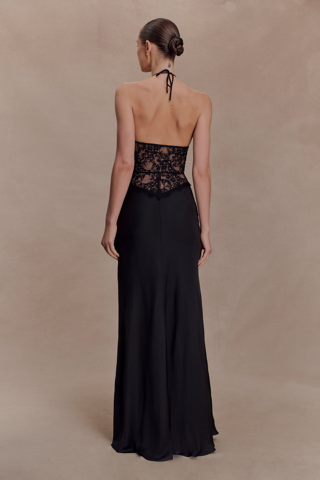 Sascha Lace And Satin Halter Maxi Dress - Black