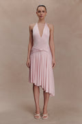 Zelda Asymmetric Slinky Midi Dress - Ballet Pink
