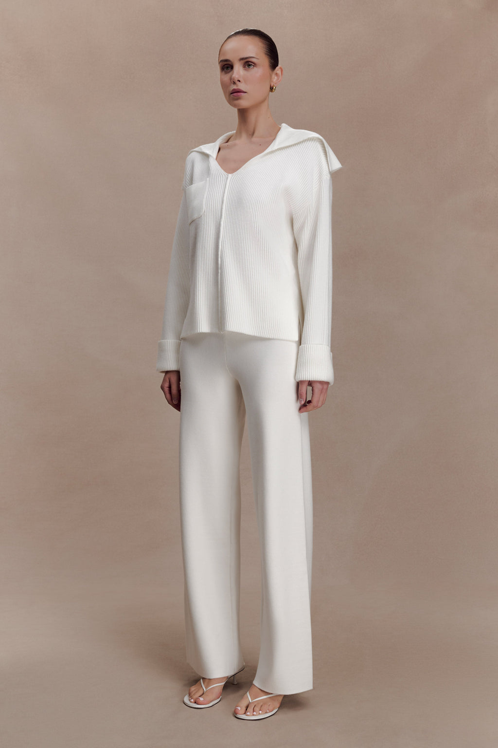 Kerrymae Straight Leg Knit Pants - Off White