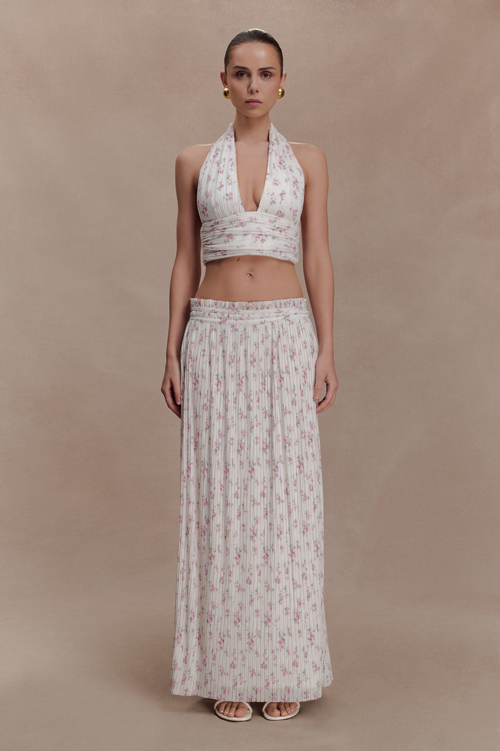 Amaris Gathered Plisse Maxi Skirt - Floral Ditsy Print