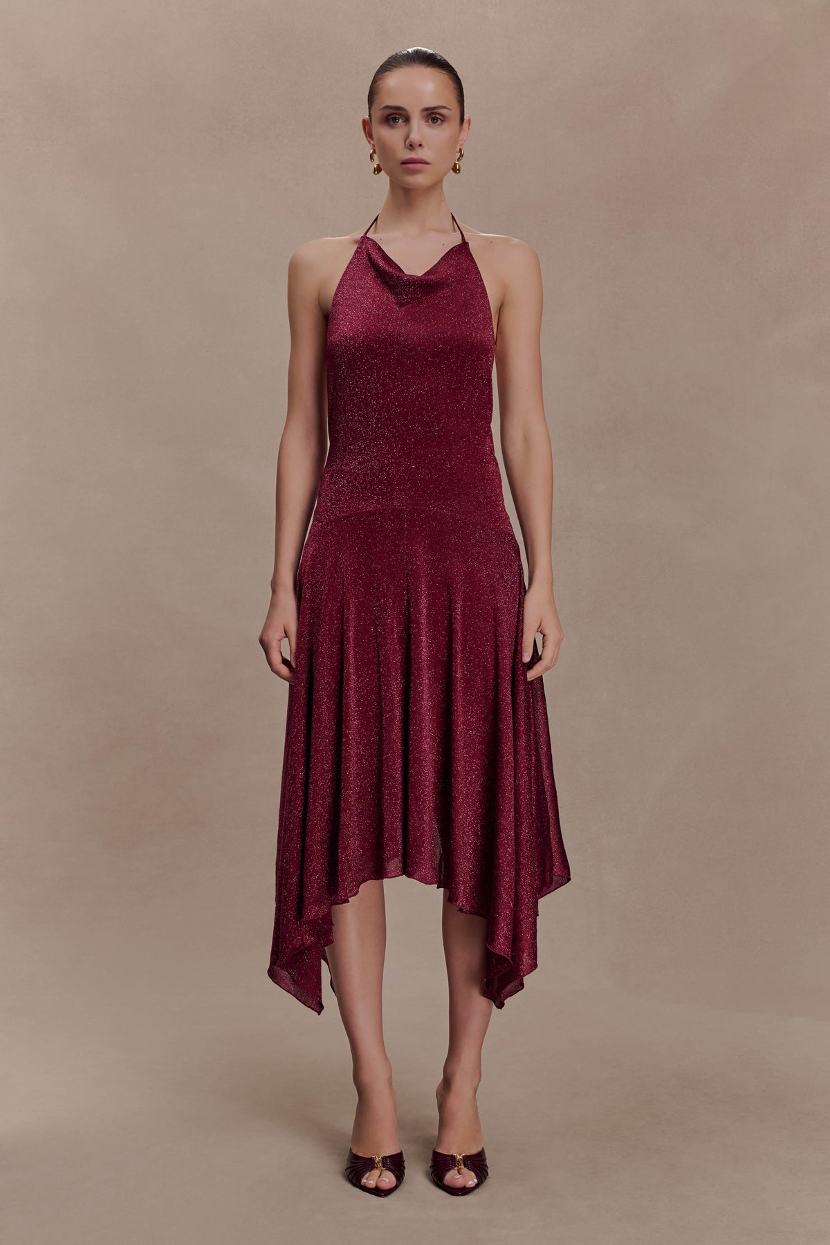 Sylvie Lurex Hankie Midi Dress - Wine