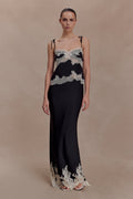Nina Satin And Lace Maxi Skirt - Black/Ivory