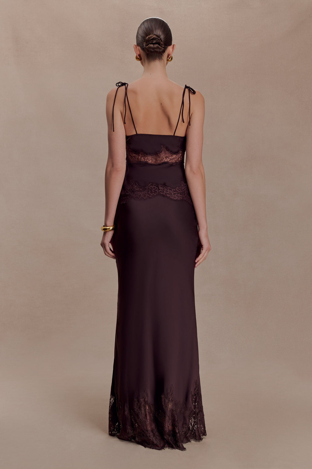 Nina Satin And Lace Maxi Skirt - Chocolate