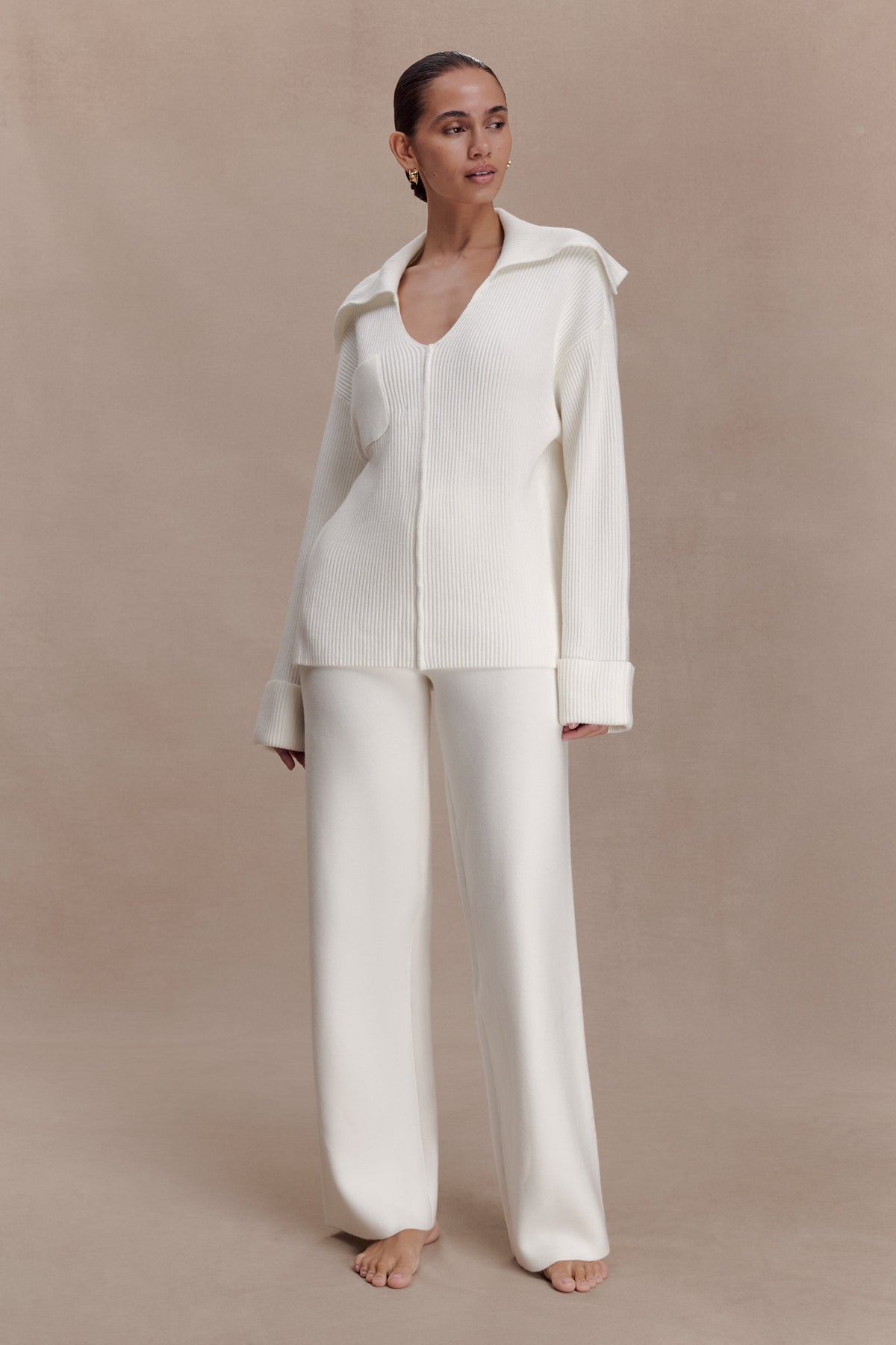 Bianka V Neck Knit Jumper - Off White