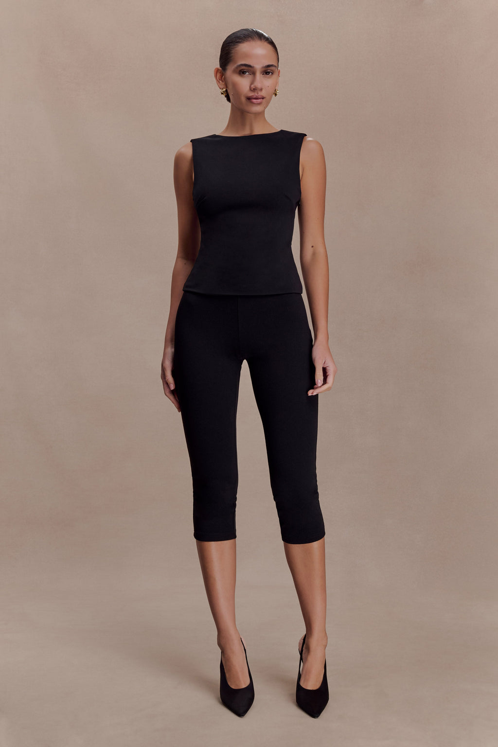 Kyra Open Back Scuba Crepe Top - Black