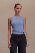 Lola Ribbed Sleeveless Top With Hardware - Cornflower Blue