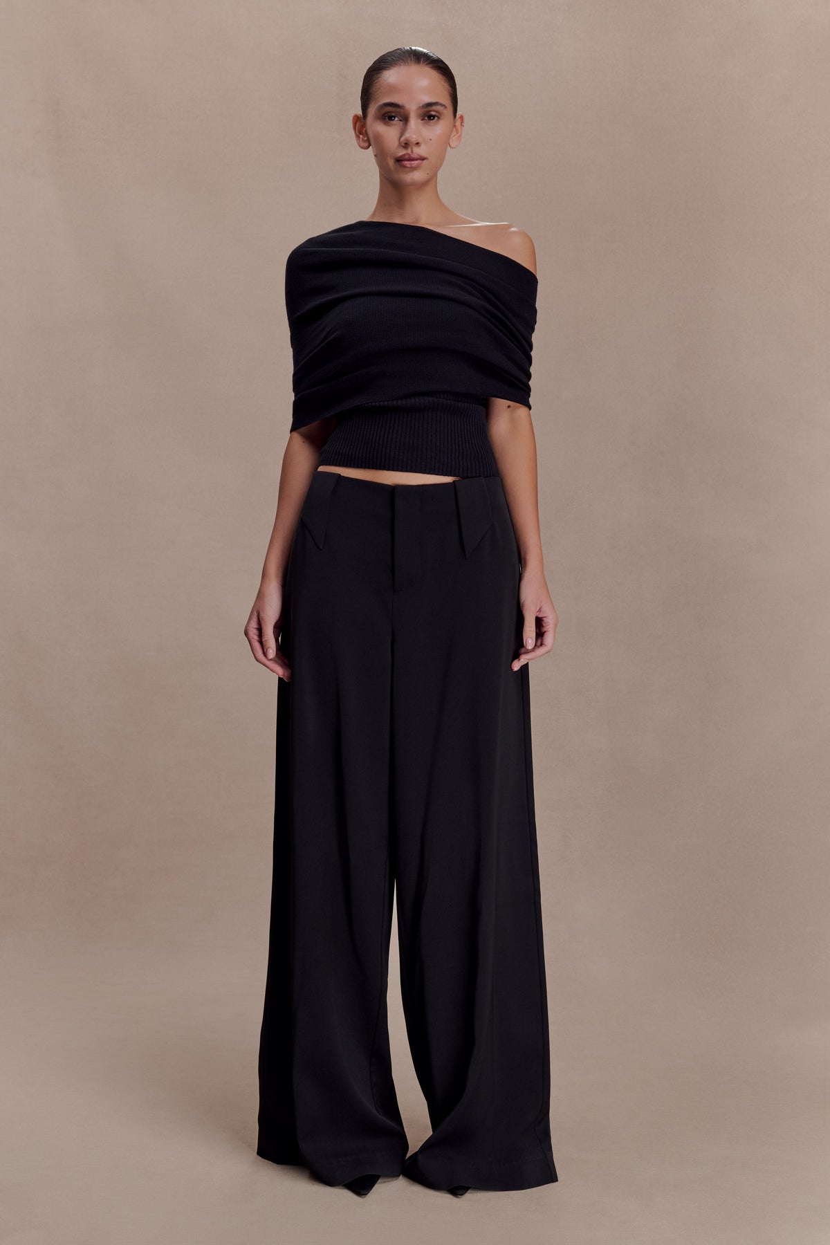 Sierra Asymmetrical Cashmere Blend Knit Top - Black