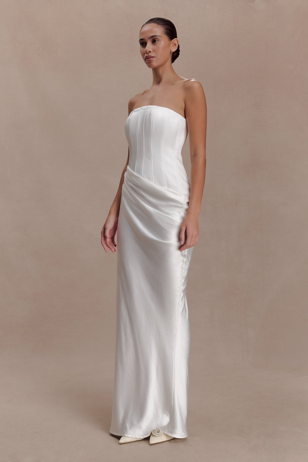Grace Strapless Draped Waist Maxi Dress - Ivory