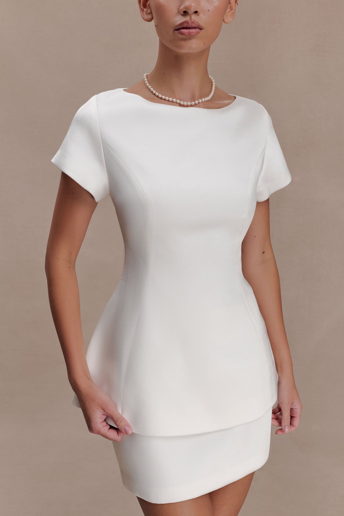 Adeline Short Sleeve Satin Top - White