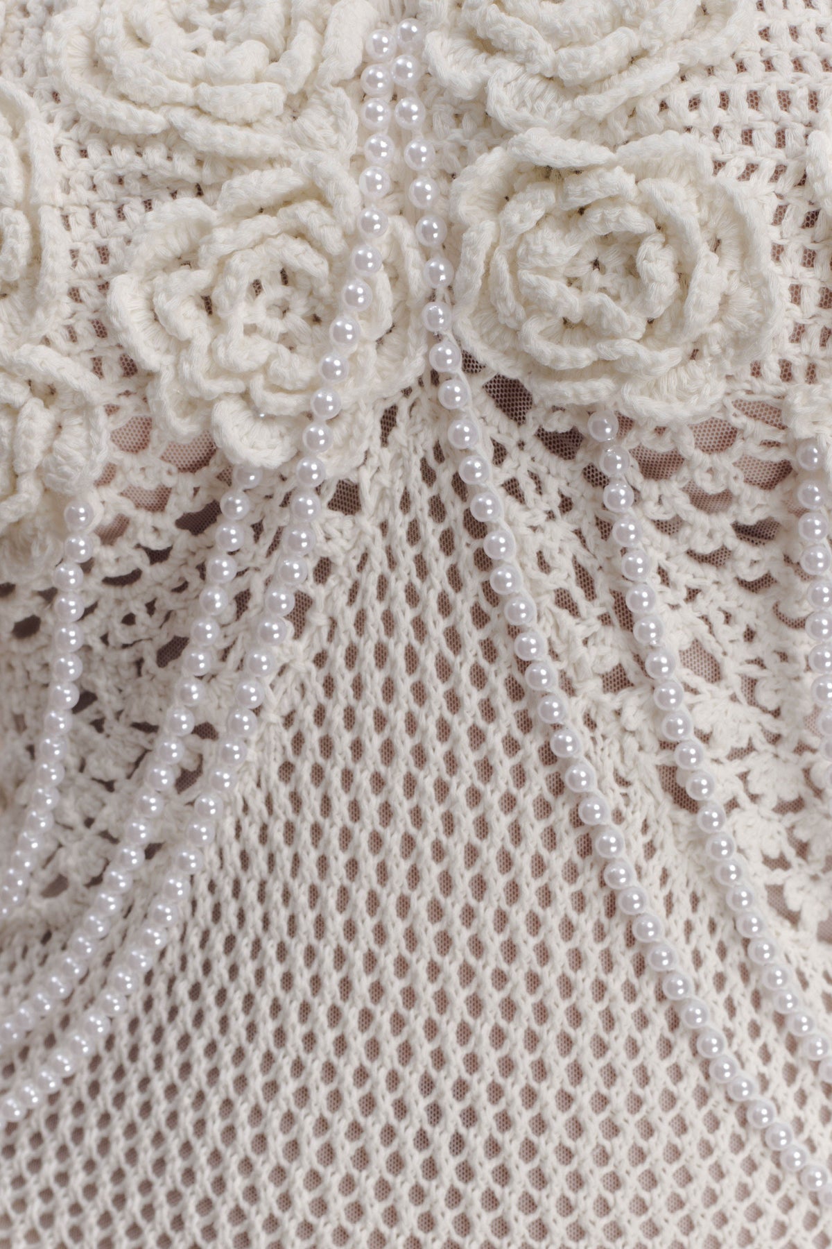 Samantha Crochet Midi Dress With Flowers - Ivory