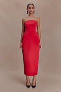 Ophelia Peplum Satin Maxi Dress - Red