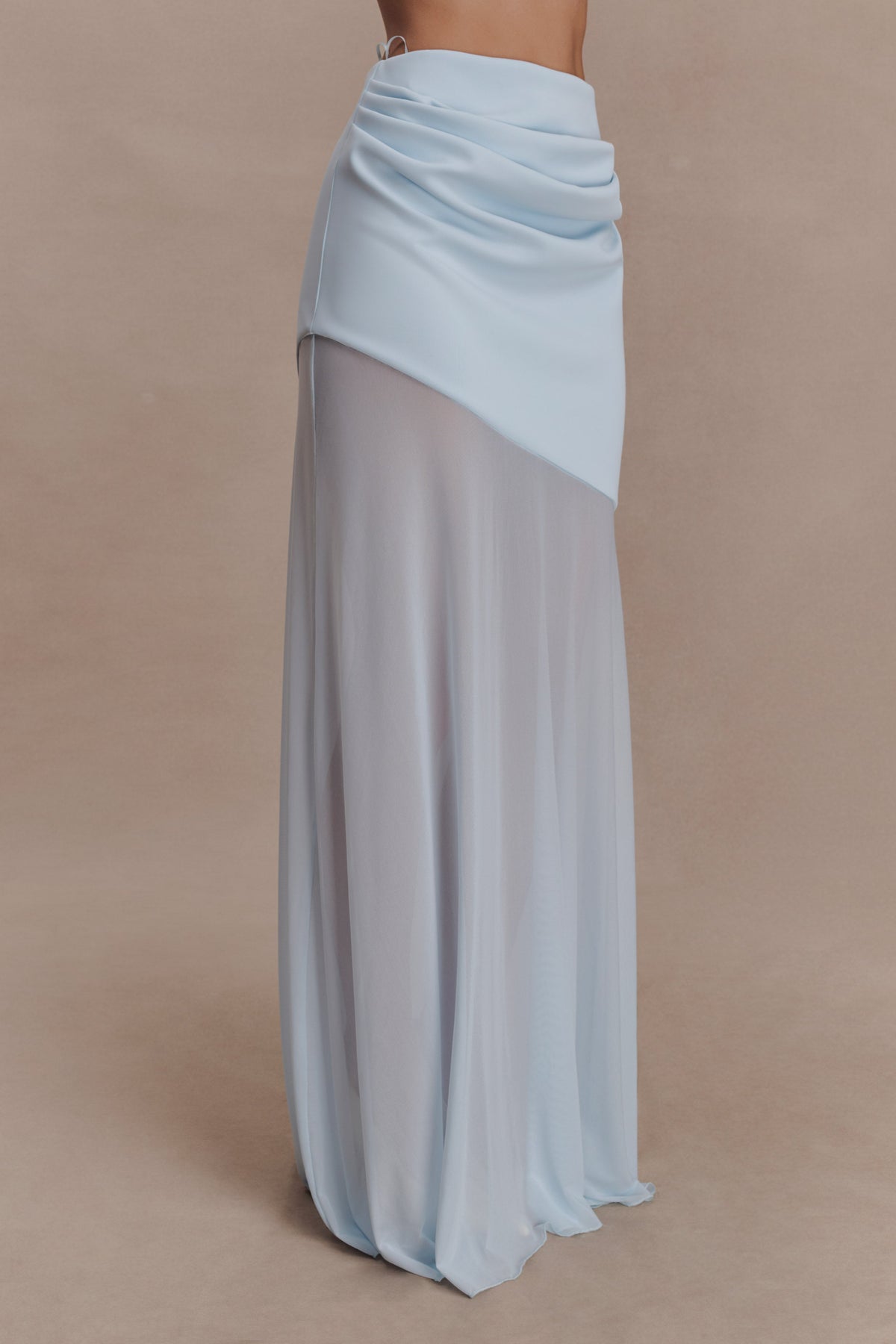 Portia Scuba And Mesh Maxi Skirt - Pale Blue