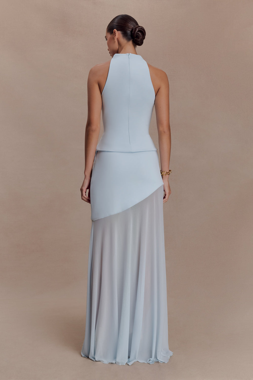 Portia Scuba And Mesh Maxi Skirt - Pale Blue