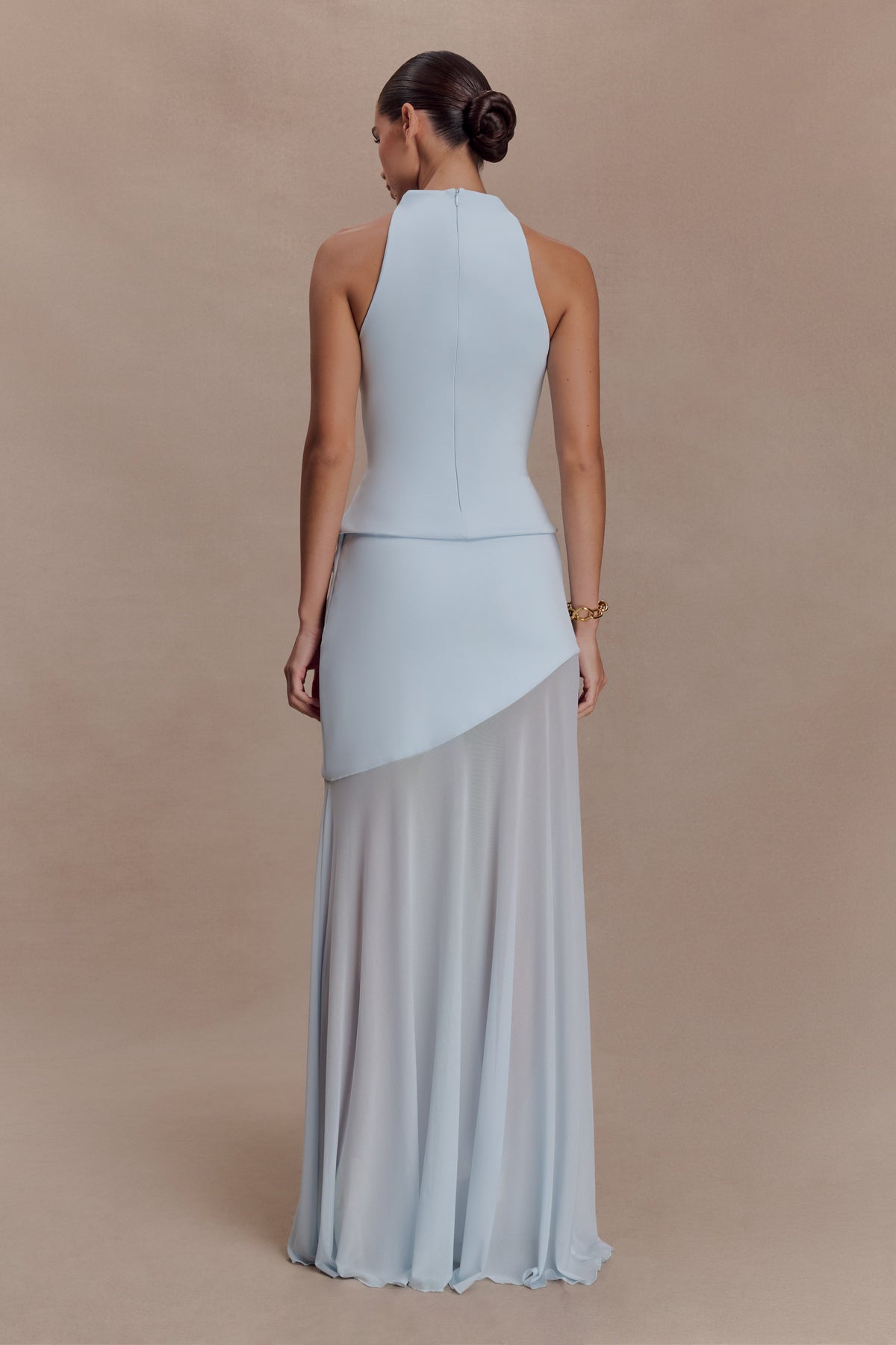 Portia Scuba And Mesh Maxi Skirt - Pale Blue
