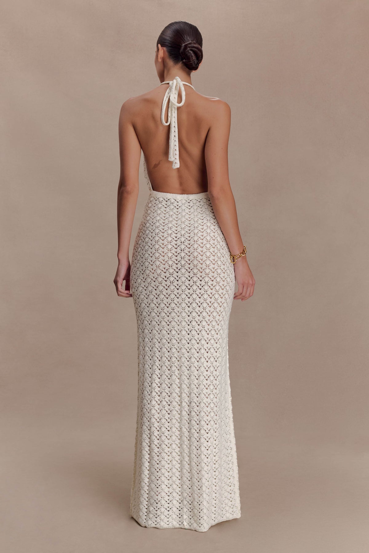 Deeliah Halterneck Crochet Maxi Dress -  Ivory