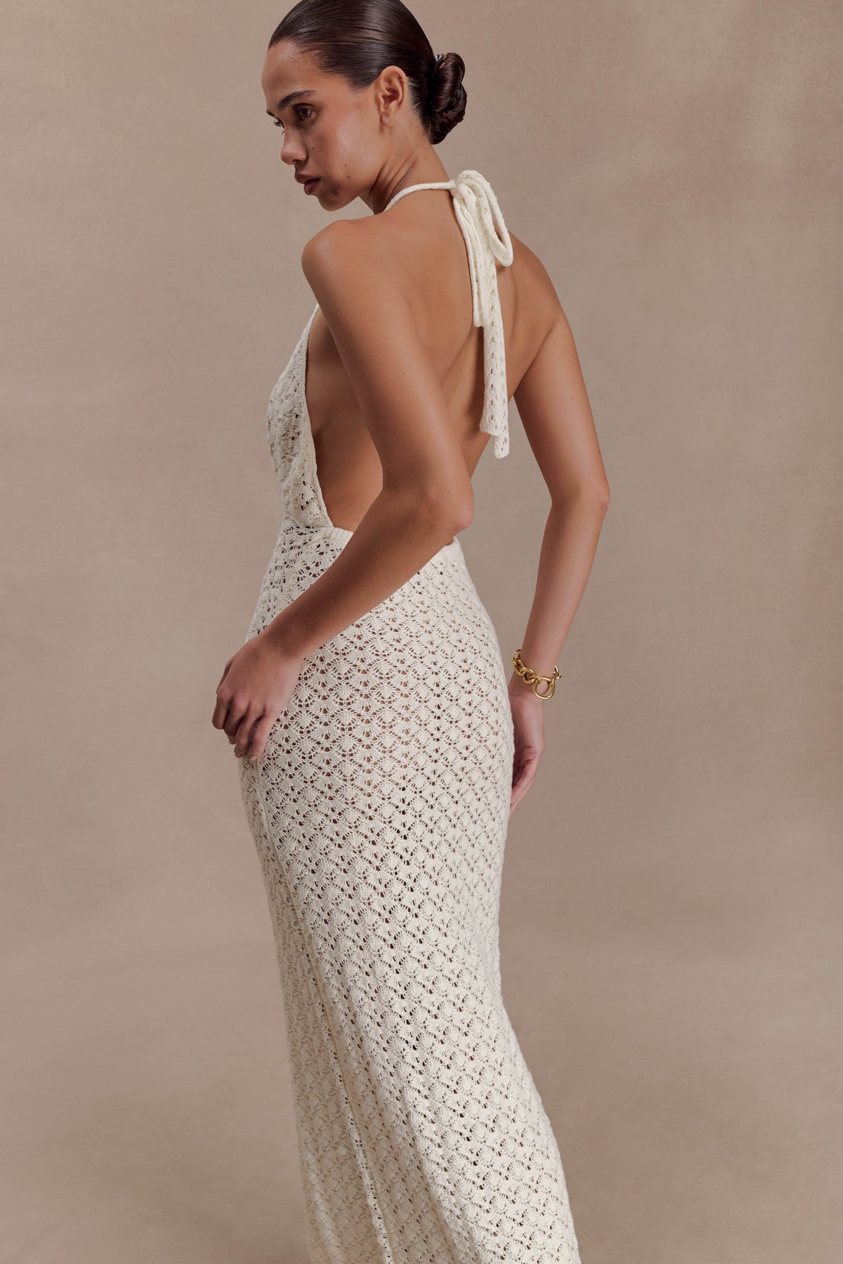 Deeliah Halterneck Crochet Maxi Dress -  Ivory