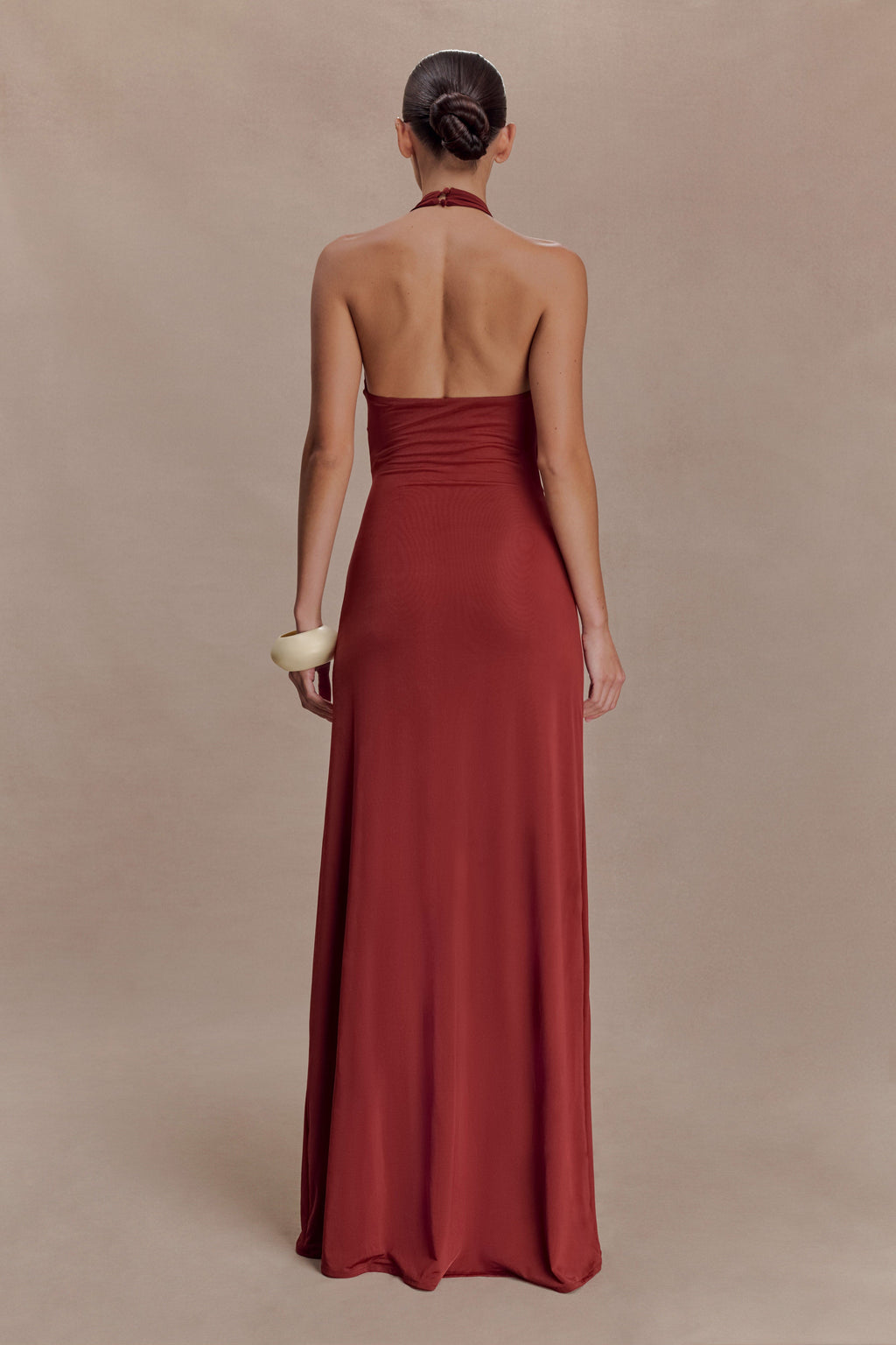 Veda Slinky Halter Maxi Dress - Russet