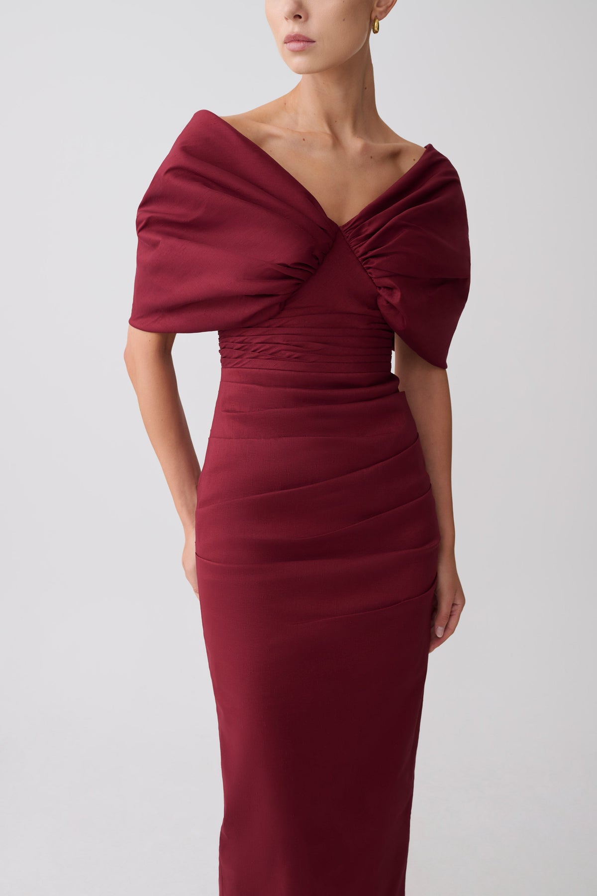Thelma Bardot Maxi Dress - Wine