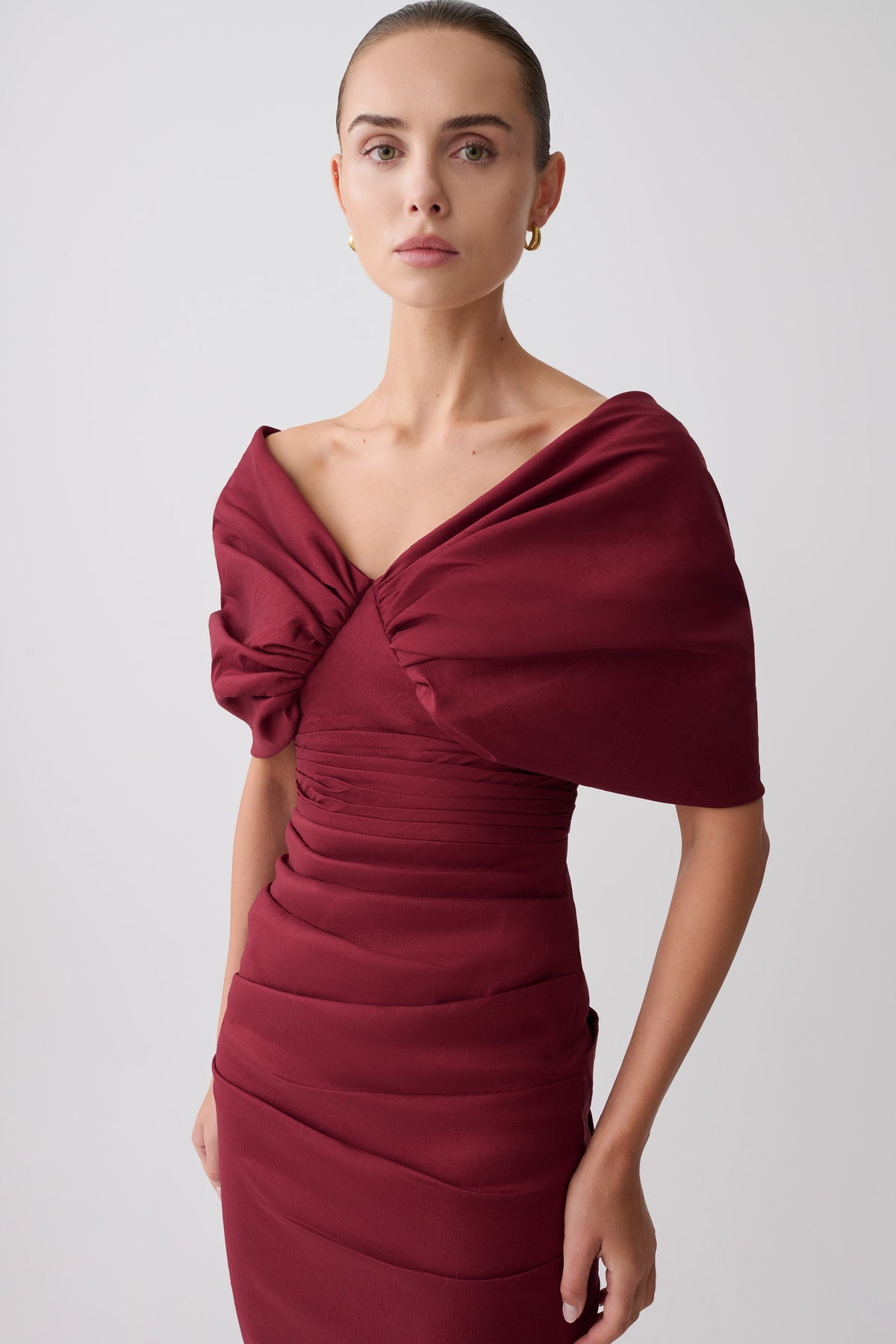Thelma Bardot Maxi Dress - Wine
