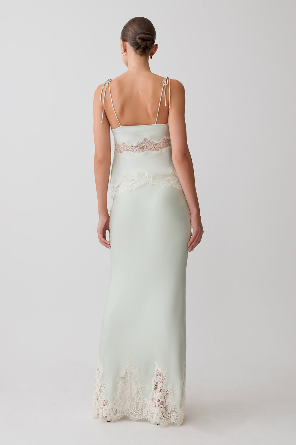 Nina Satin And Lace Maxi Skirt - Sage