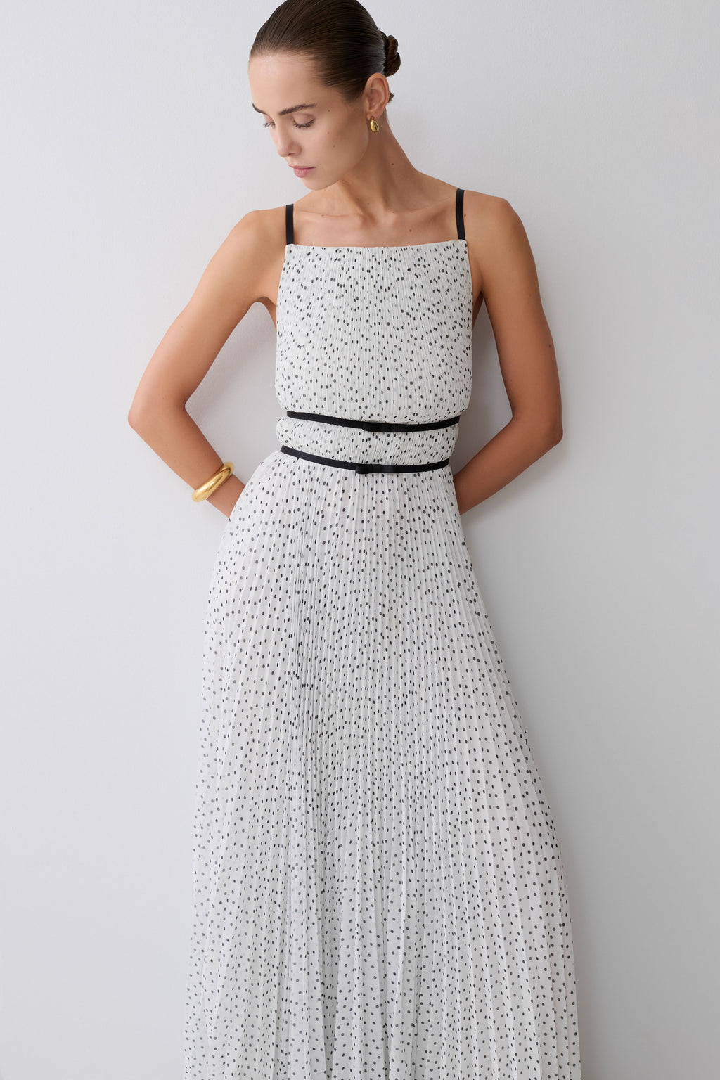 Clarisse Pleated Maxi Dress - Polka Dot