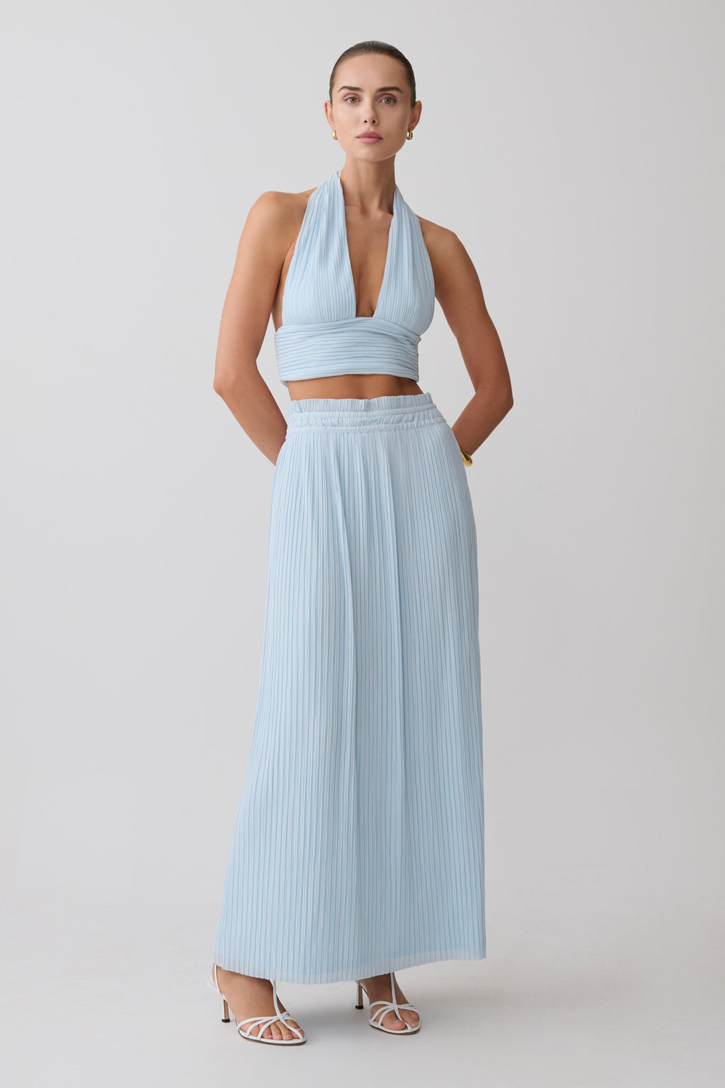 Amaris Gathered Plisse Maxi Skirt - Pale Blue