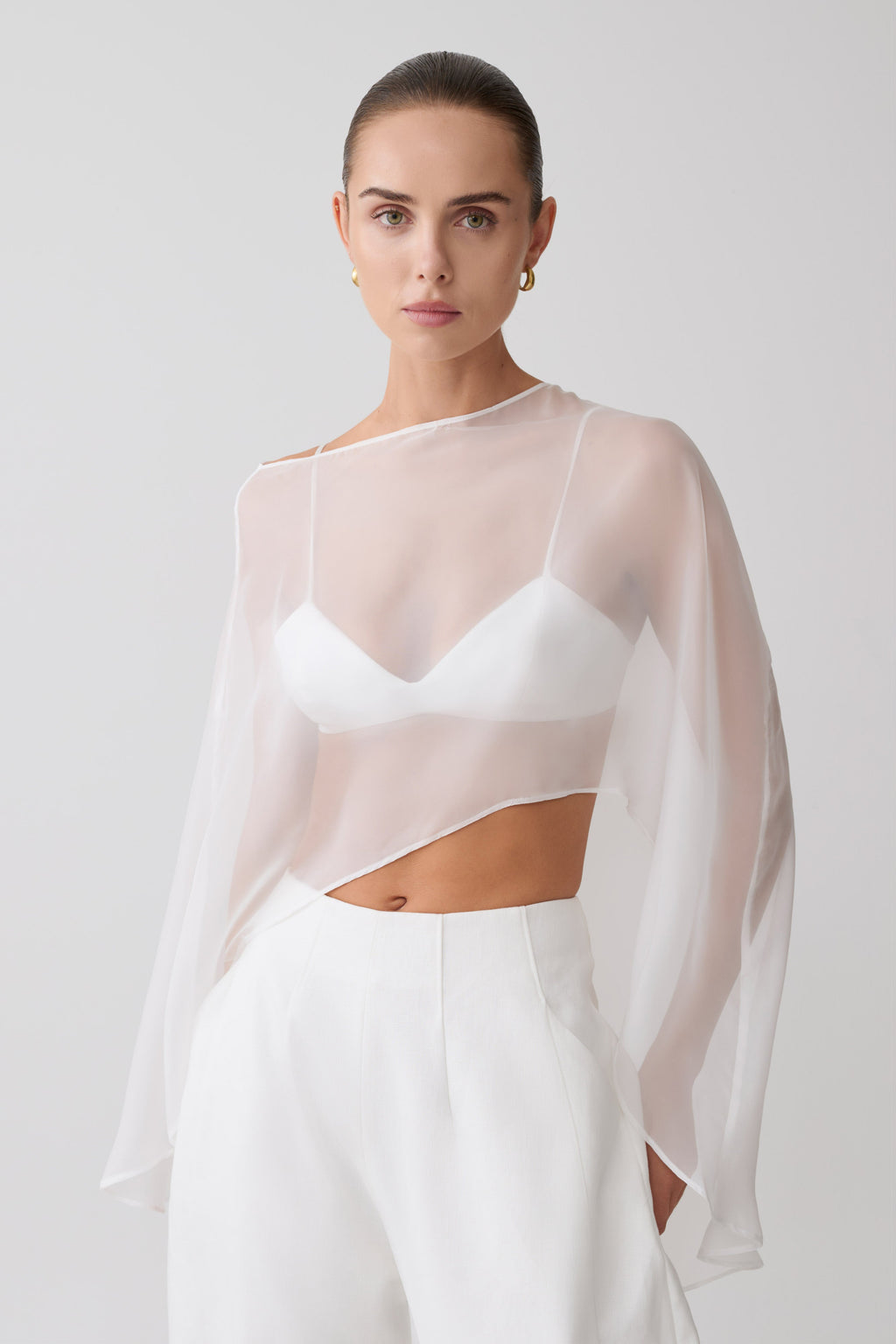 Kirstine Bralette With Chiffon Cape - Ivory