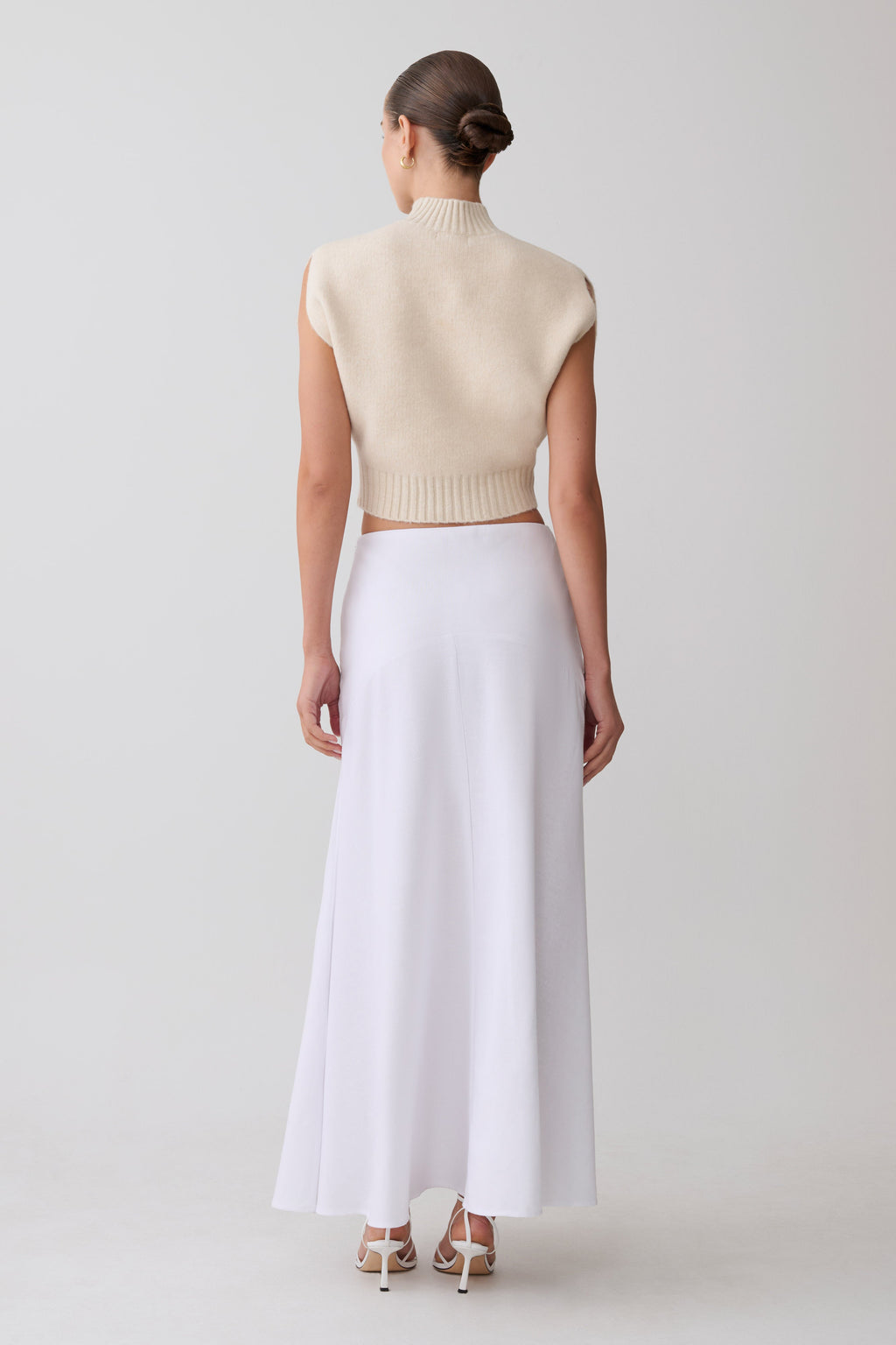 Selma Curved Waist Midi Skirt - White