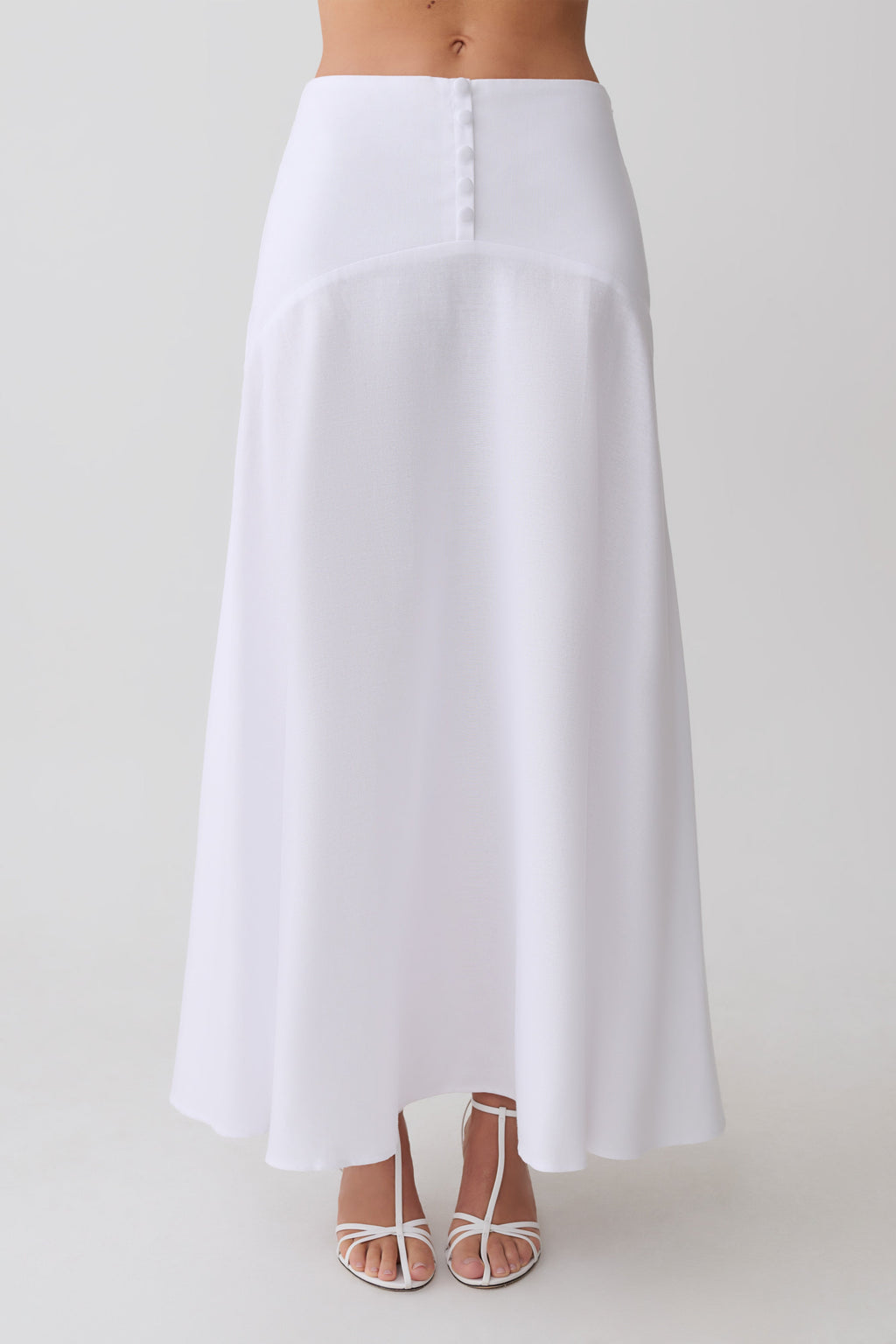 Selma Curved Waist Midi Skirt - White