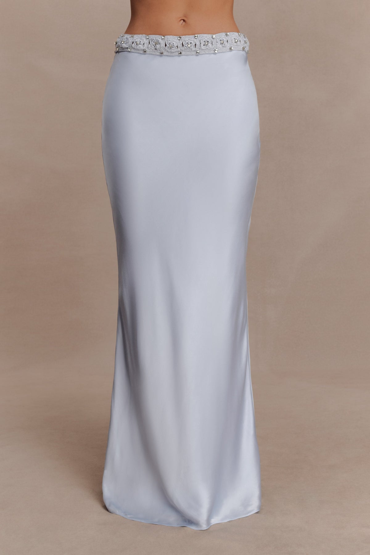 Clementine Chiffon Hand Beaded Maxi Skirt - Pale Blue