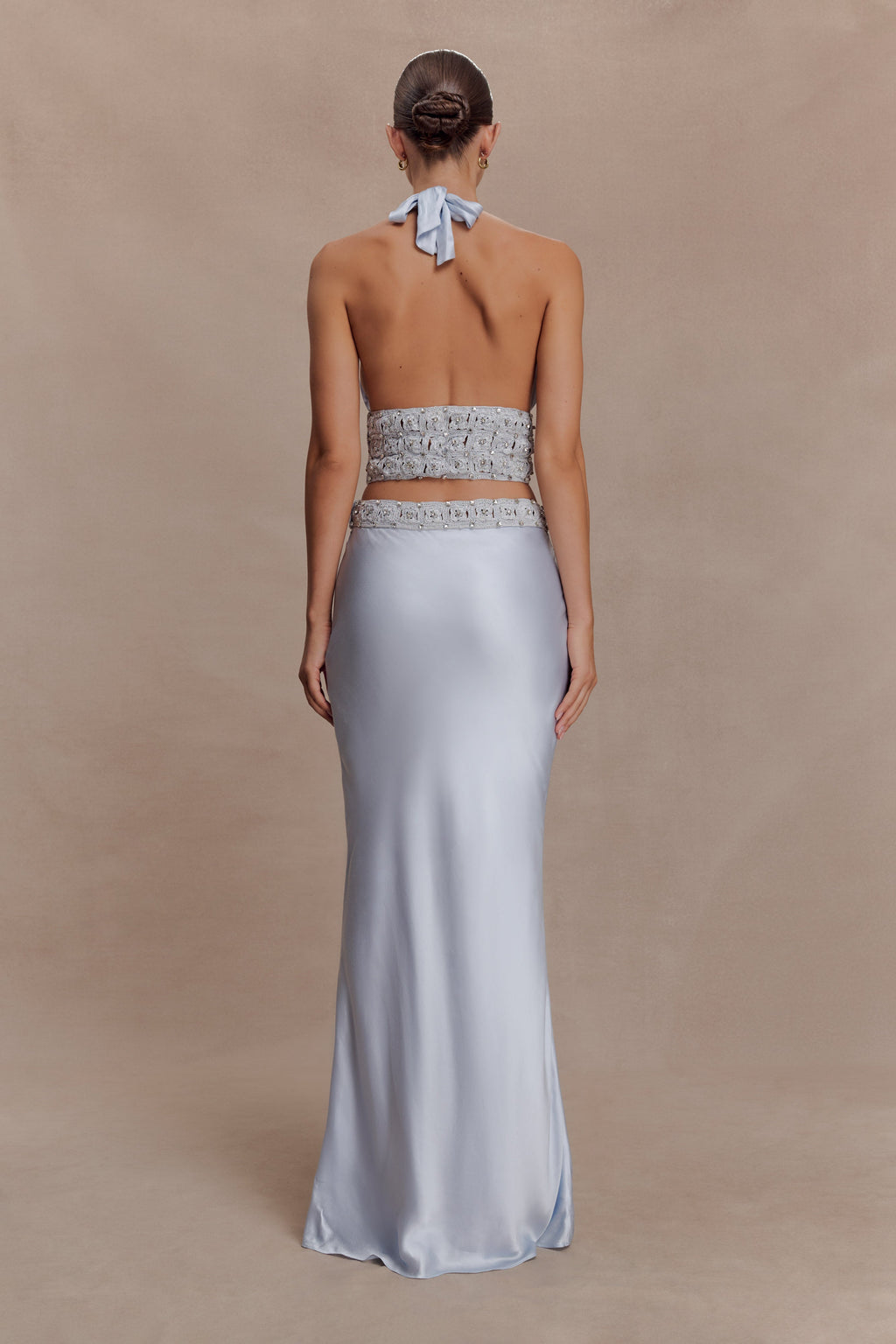 Clementine Chiffon Hand Beaded Maxi Skirt - Pale Blue