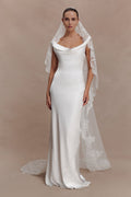 Cassia Lace Trim Veil - White