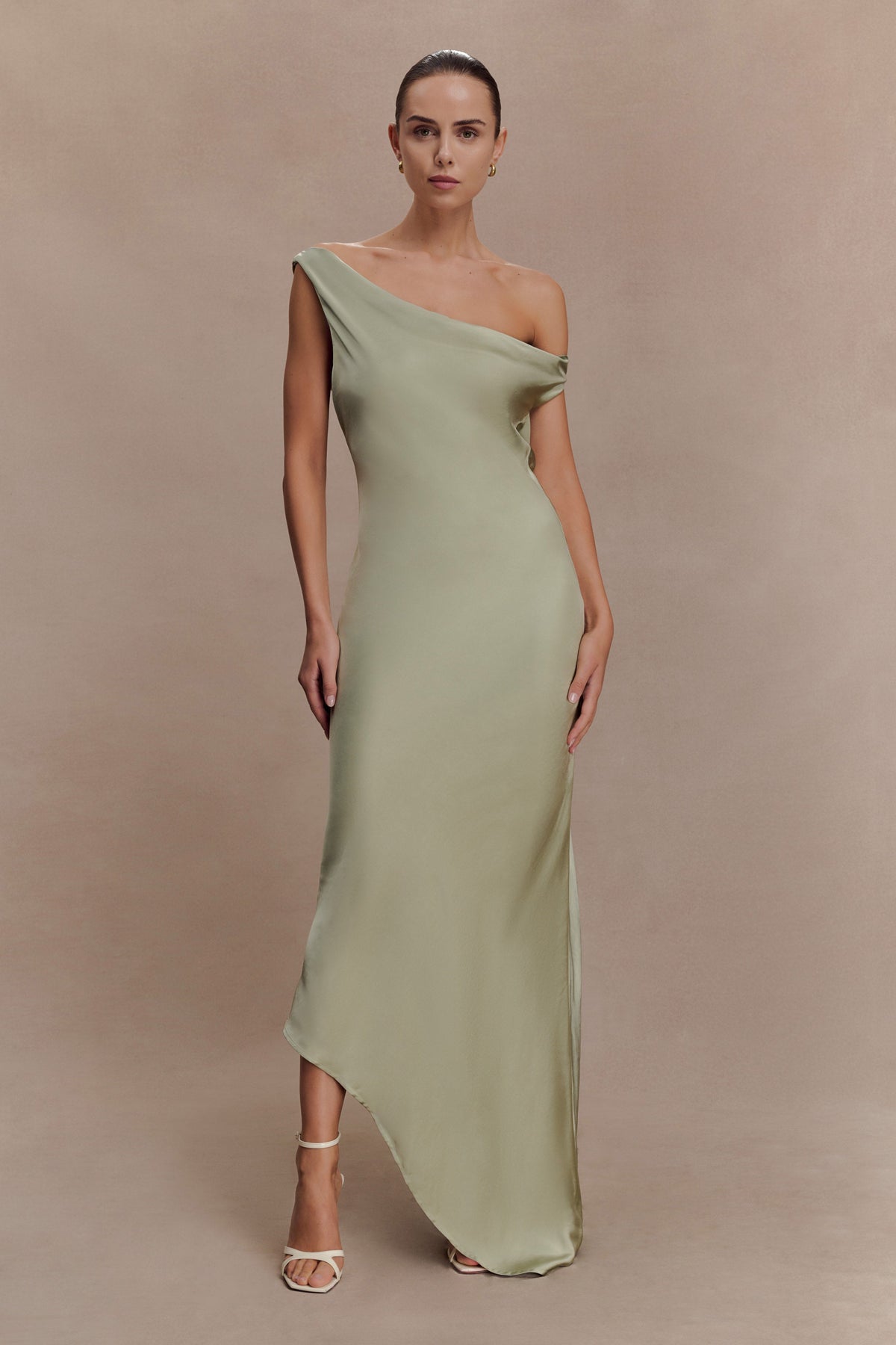 Yvette Slip Maxi Dress With Asymmetrical Hem - Sage