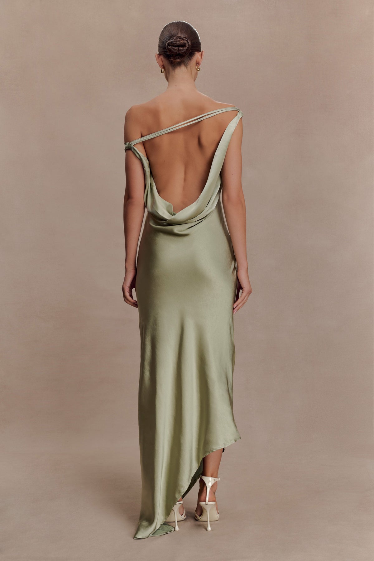 Yvette Slip Maxi Dress With Asymmetrical Hem - Sage