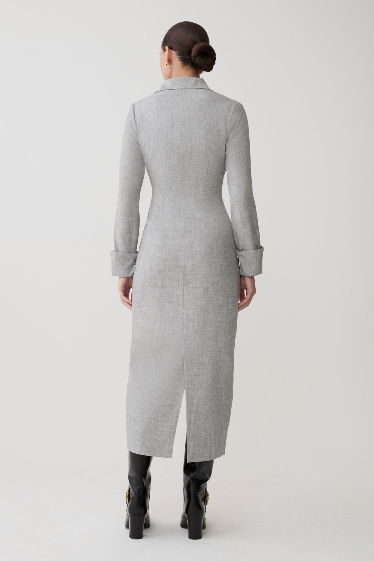 Dorian Fitted Shirt Midi Dress - Charcoal Marle