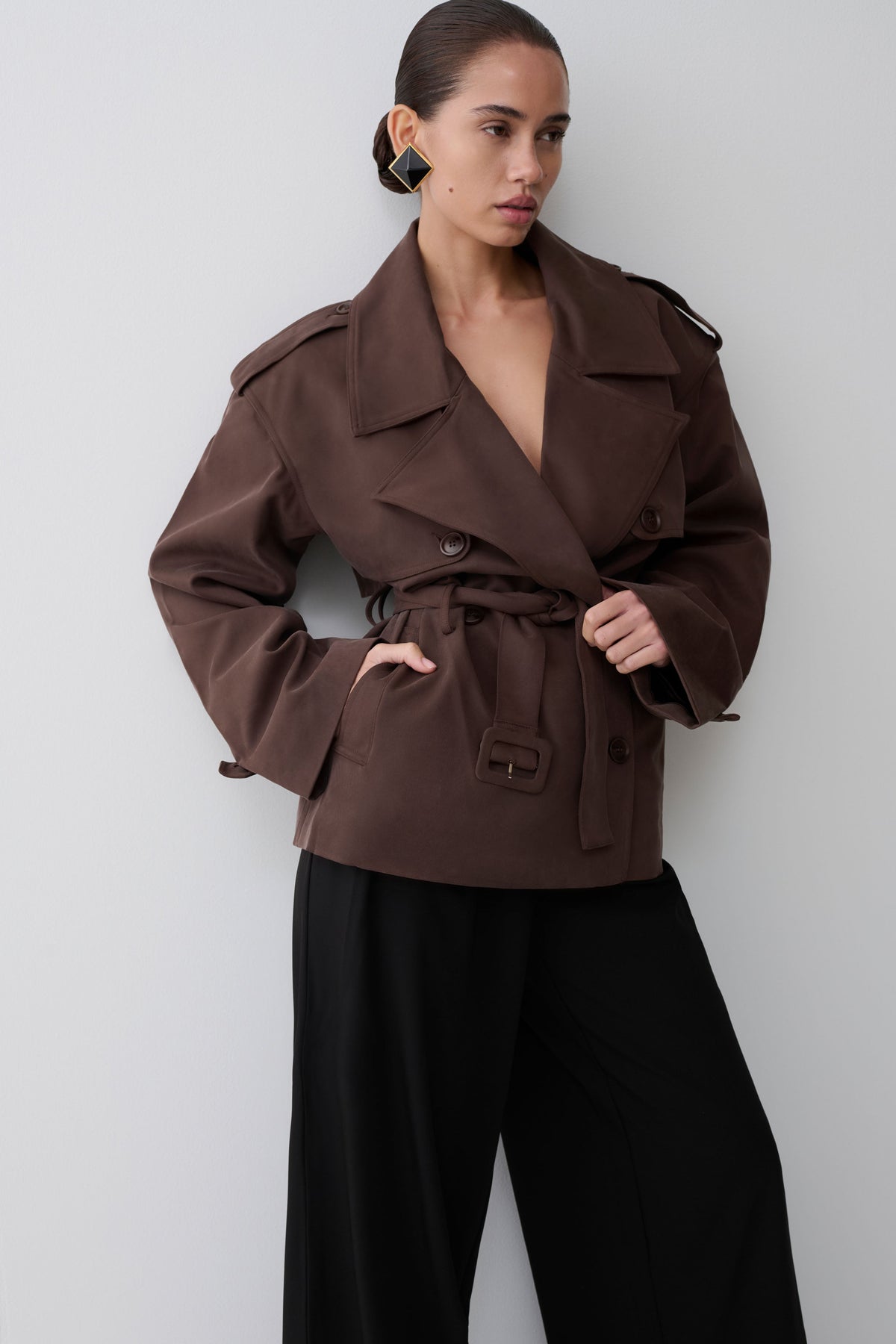 Alden Short Trench Jacket - Chocolate
