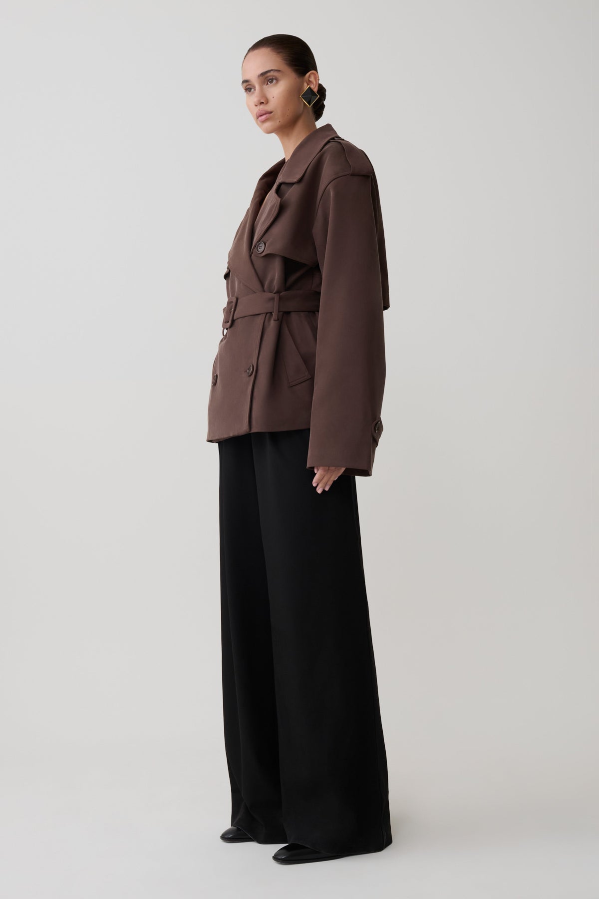 Alden Short Trench Jacket - Chocolate