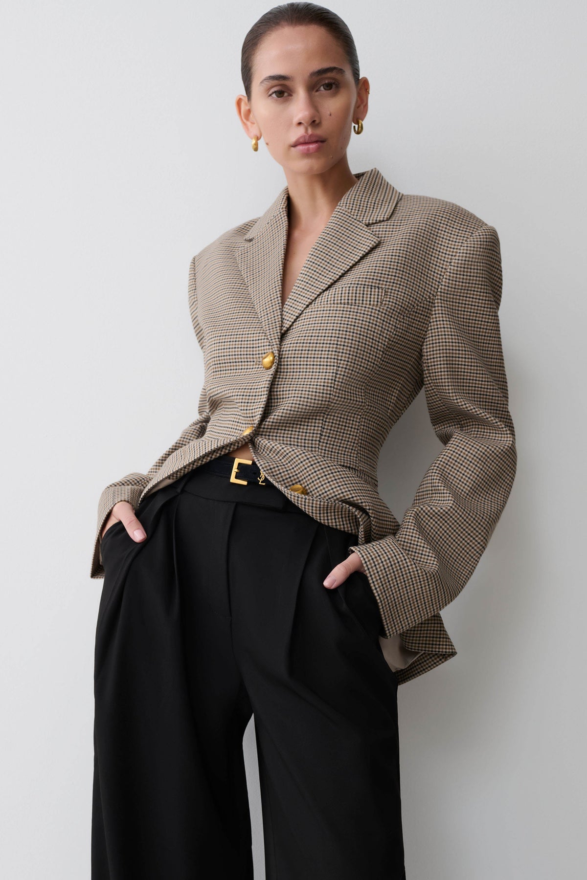 Mila Shaped Blazer - Tan Check