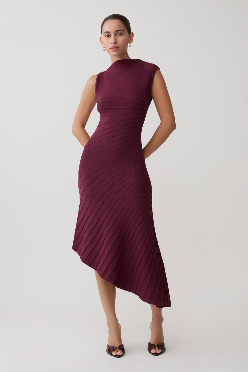Milasandra Pleated Knit Dress - Plum