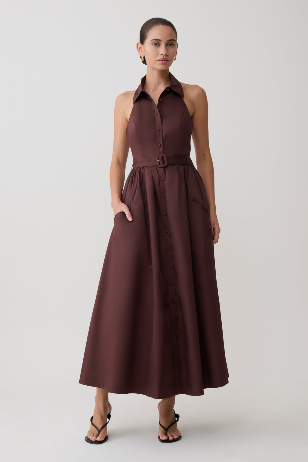 Cindy Collared Midi Dress - Chocolate