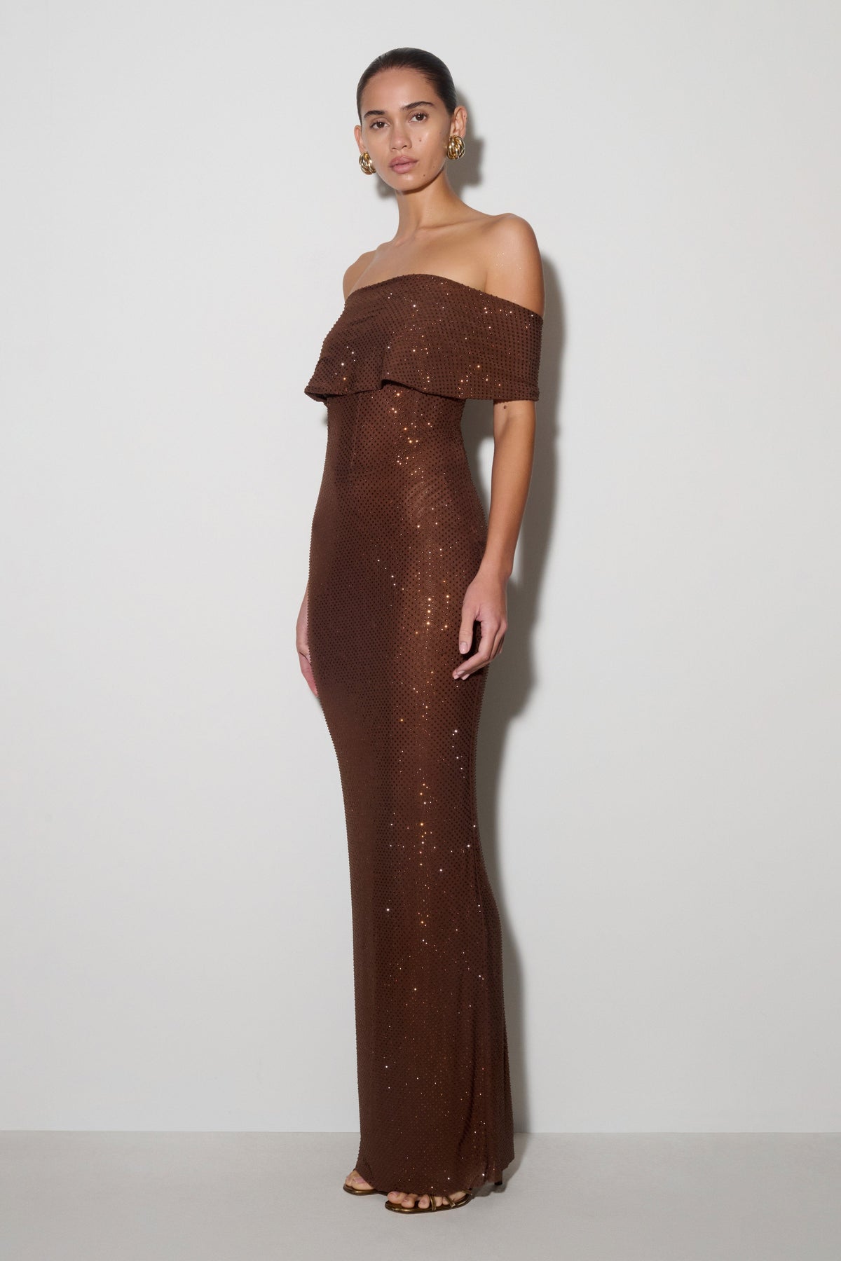 Phi Multi-Wear Cowl Diamante Maxi Dress - Chocolate