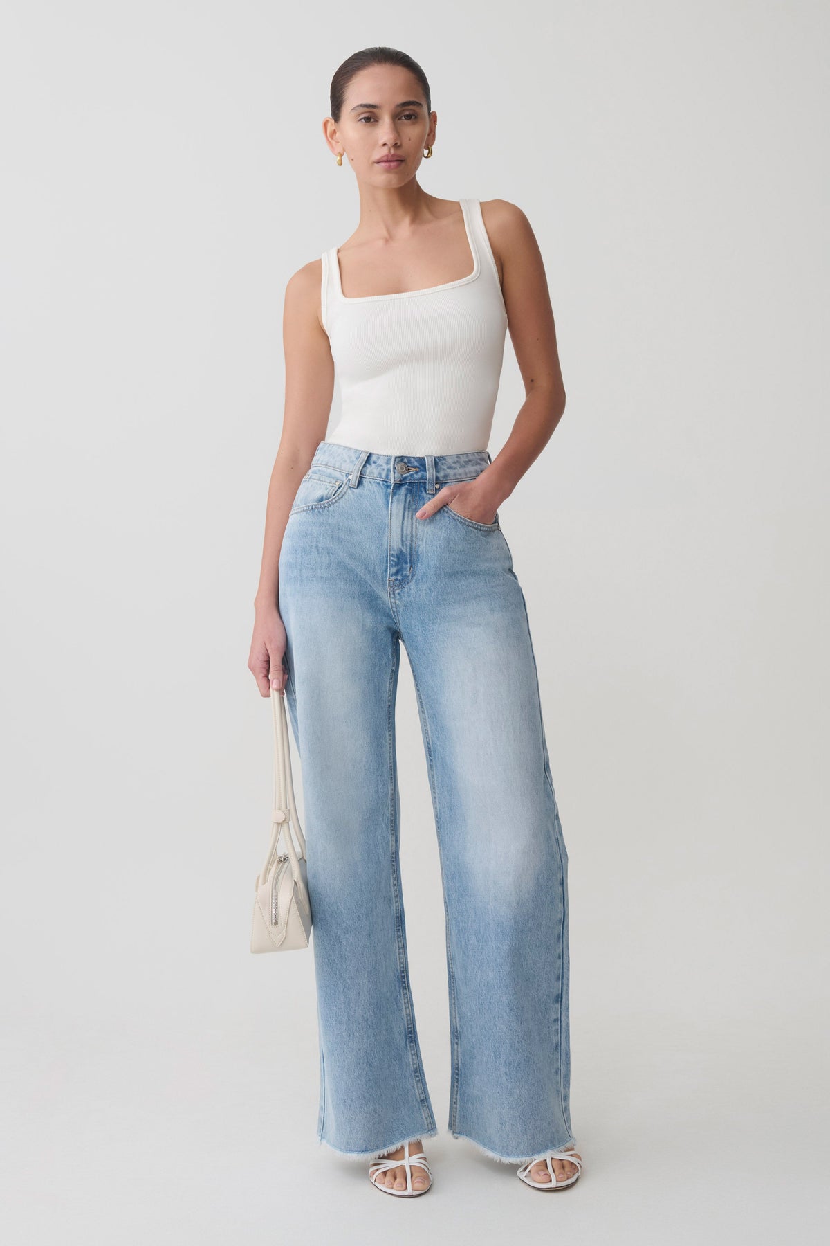 Sebastian Straight Leg Denim Jeans With Fray Hem - Washed Light Blue