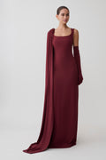 Rhea Detachable Cape Jersey Maxi Dress - Wine